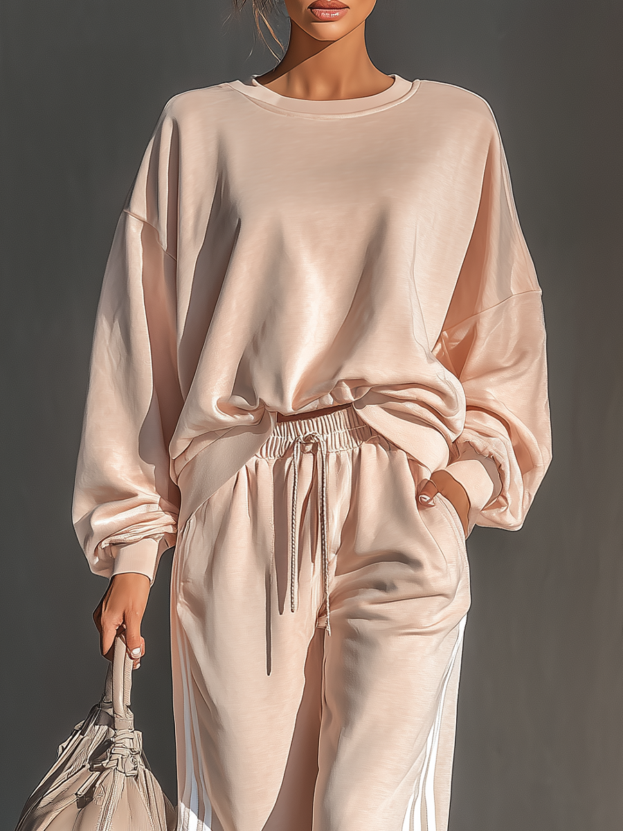 Women's Light Pink Cotton Blend Sports Set MDA0858H5T