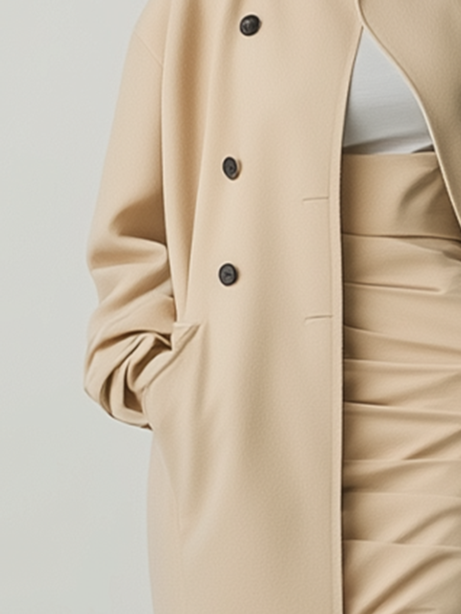 Women's Beige Wool Blend Loose Simple Coat MDA1674I0T