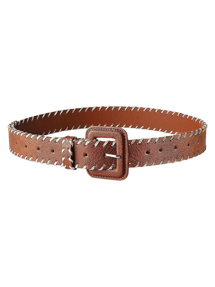 Women's Brown Leather Belt with Stitching Detail MDA1679H3I
