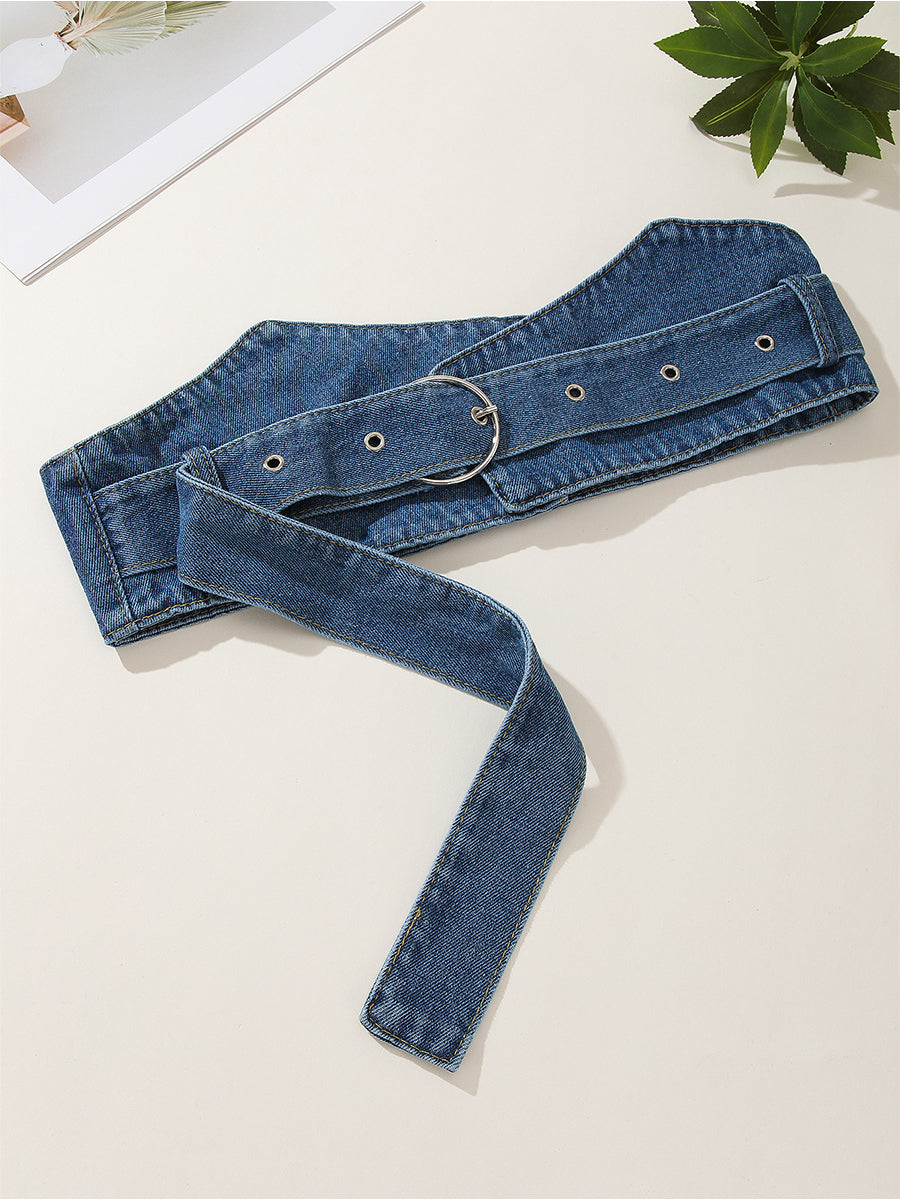 Women's Casual Denim Ring - Buckle Wide Waist Belt MDA1676H1I