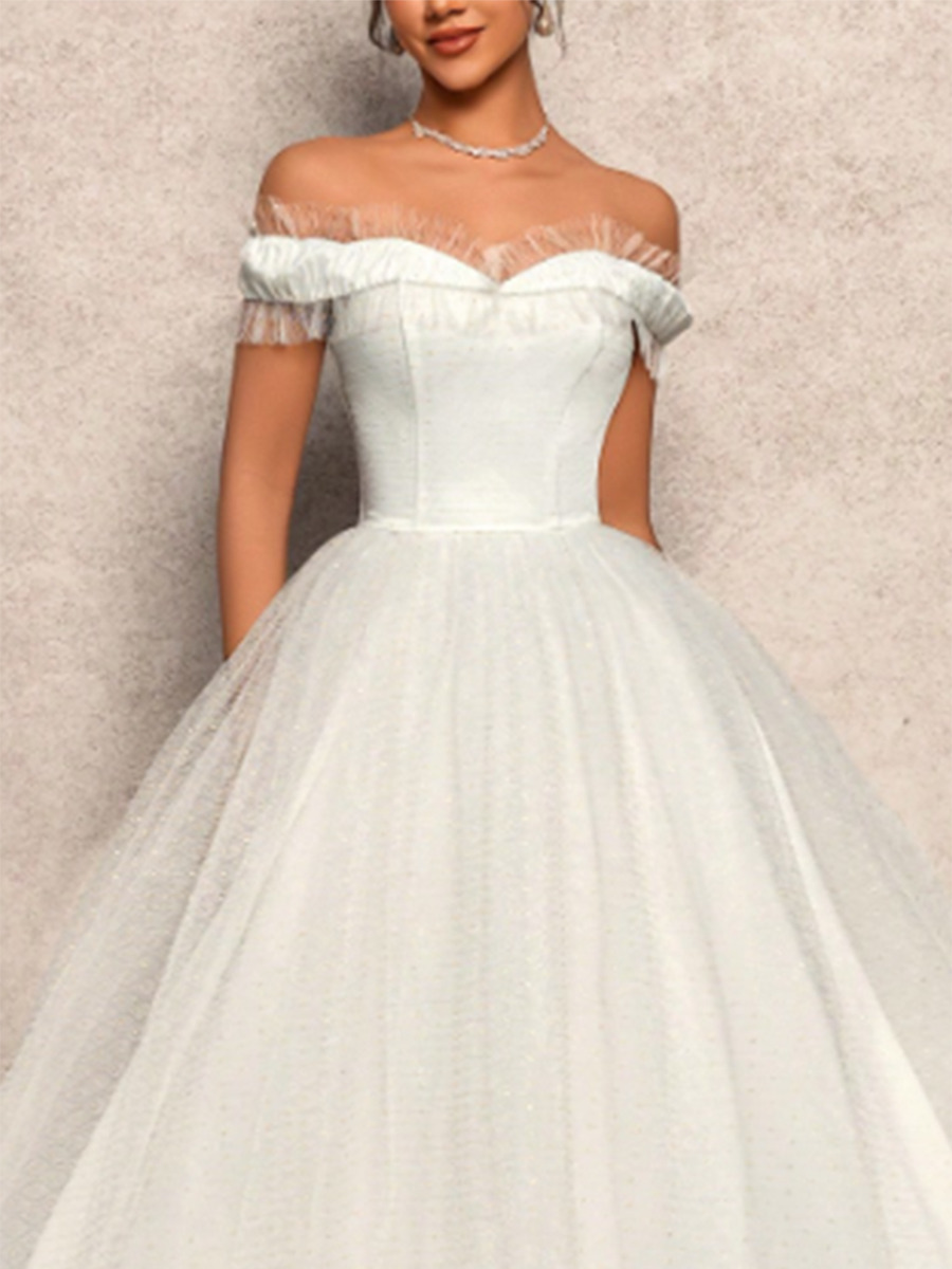Simple Mesh Tube Top Off The Shoulder Waist Wedding Dress MDA2092F0Y
