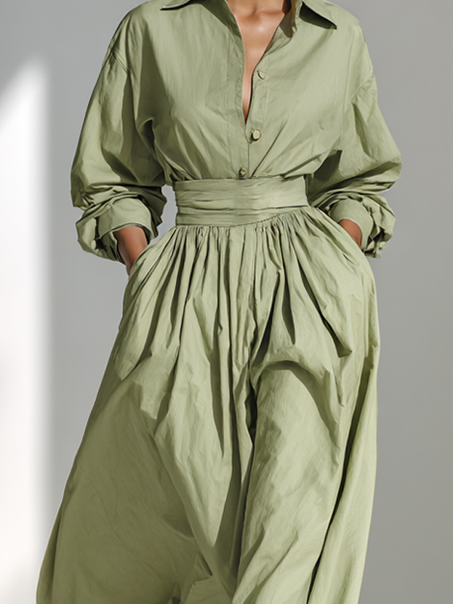 Women's Light Green Flowy Shirt And Long Skirt Suit MDA1788K0AP
