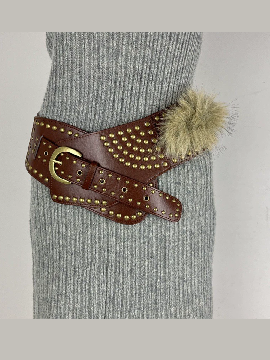 Women's Fur Belt Retro Versatile Faux Leather Belt MDA0480H9T