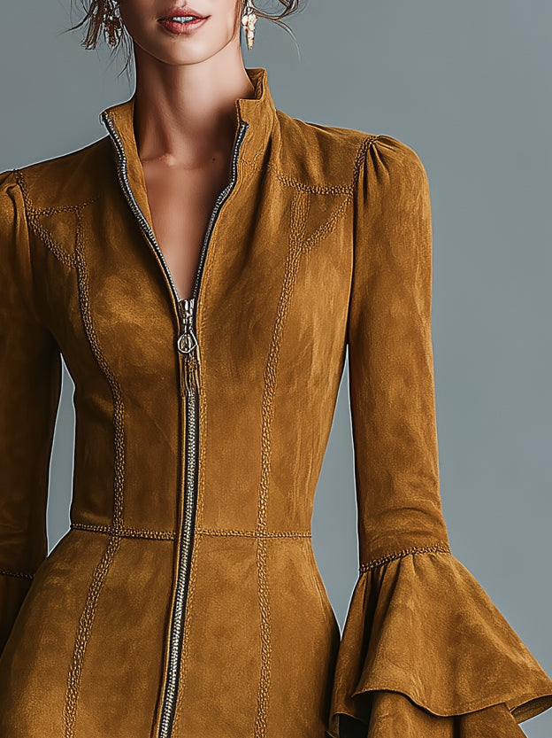 Women's Slim-fit Bodycon Ruffle Zipper Dress MDA0440K0AN