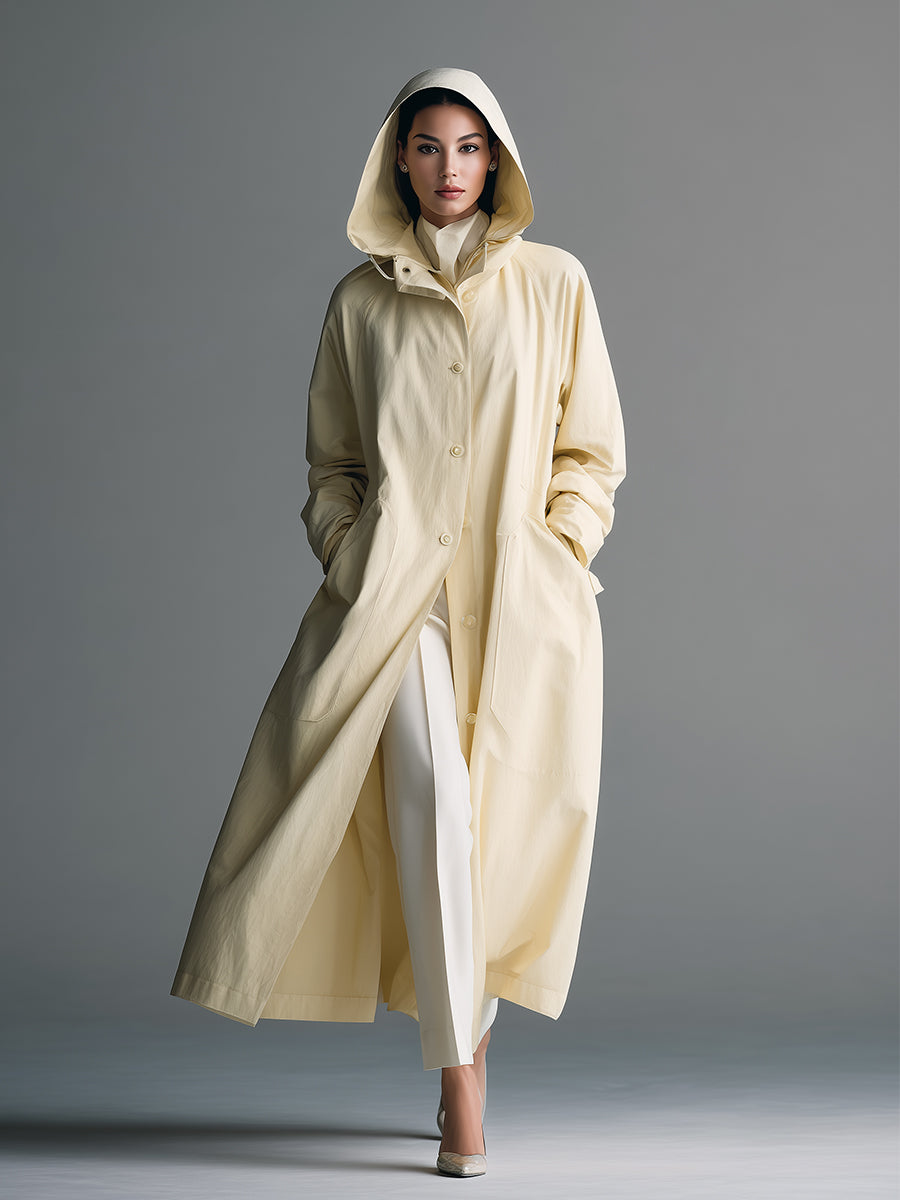 Women's Pale Yellow Cotton Long Coat MDA2607K9I