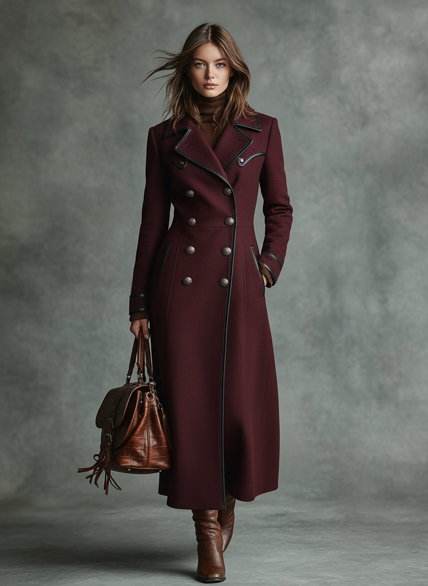 Women's Wool Blend Double-breasted Coat With Trim MDA2852J6Y
