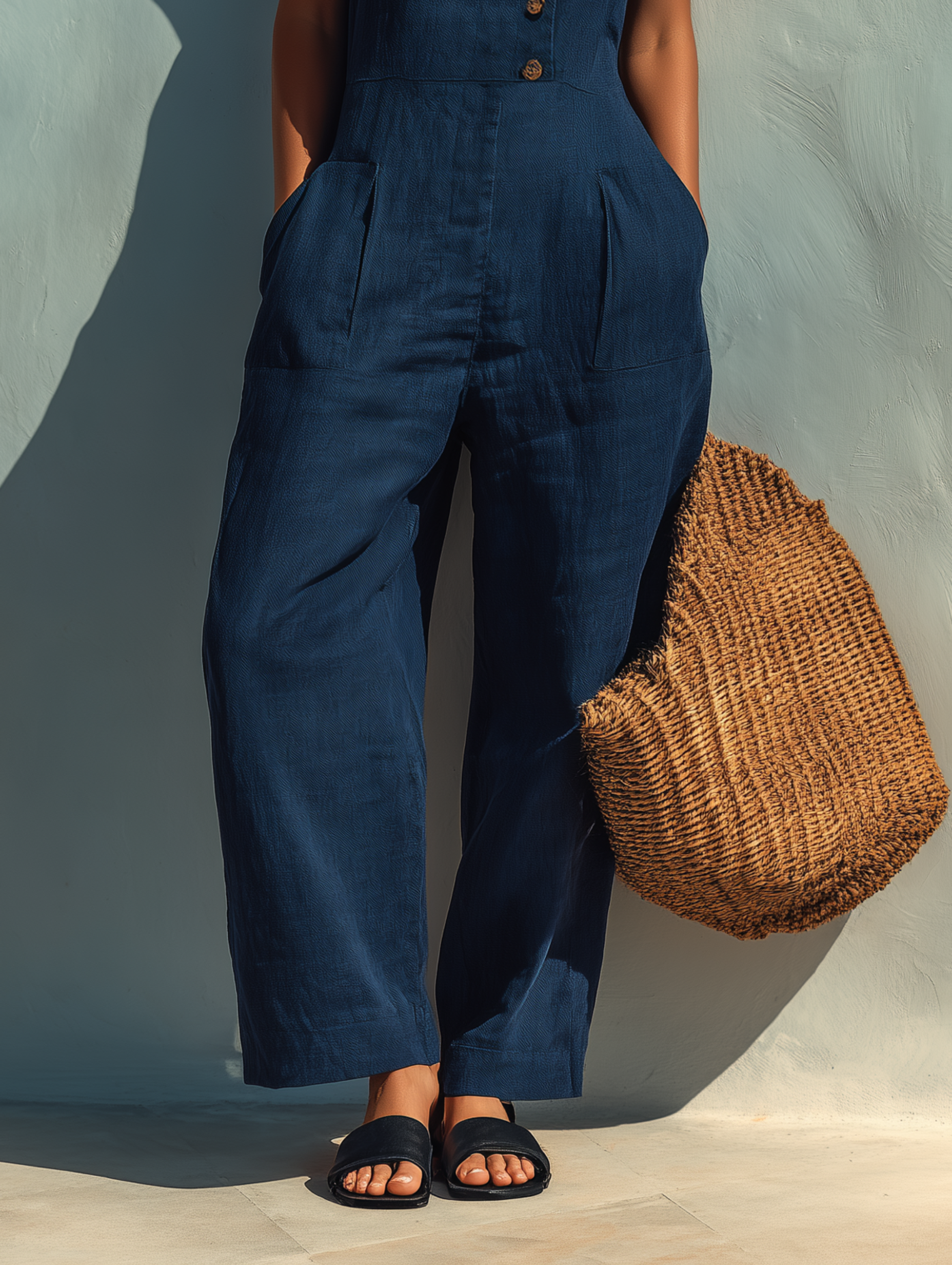 Women's Minimalist Linen Blend Sleeveless Loose-fitting Jumpsuit MDZ1248B9Y