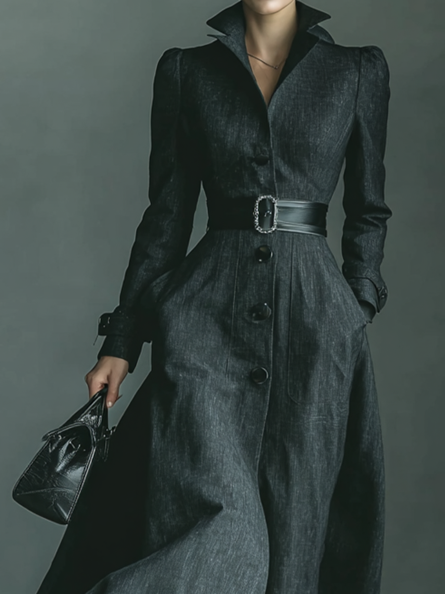 Women's Black Blend Stand Collar Trench Coat MDA2665H7T