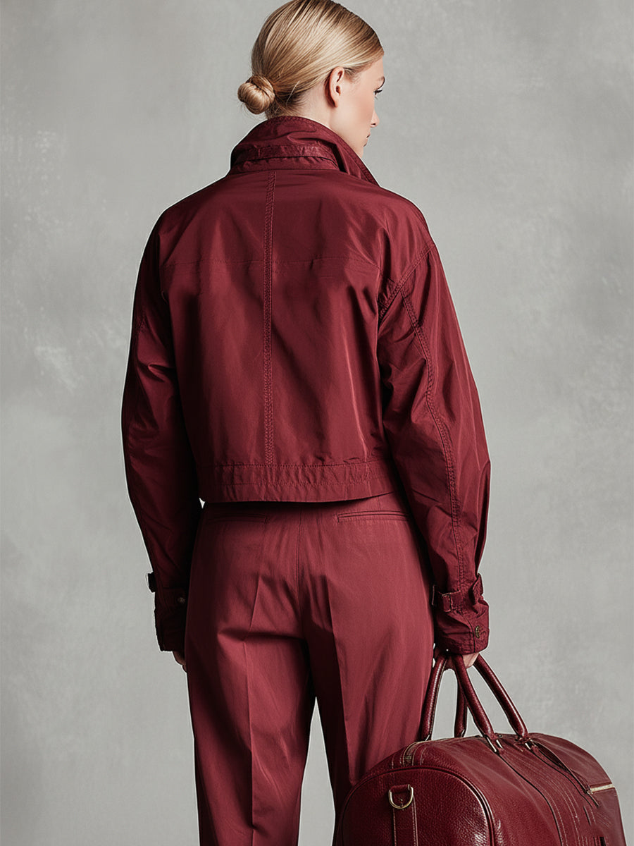 Women's Burgundy Cotton Workwear Style Jacket MDA2729K0I