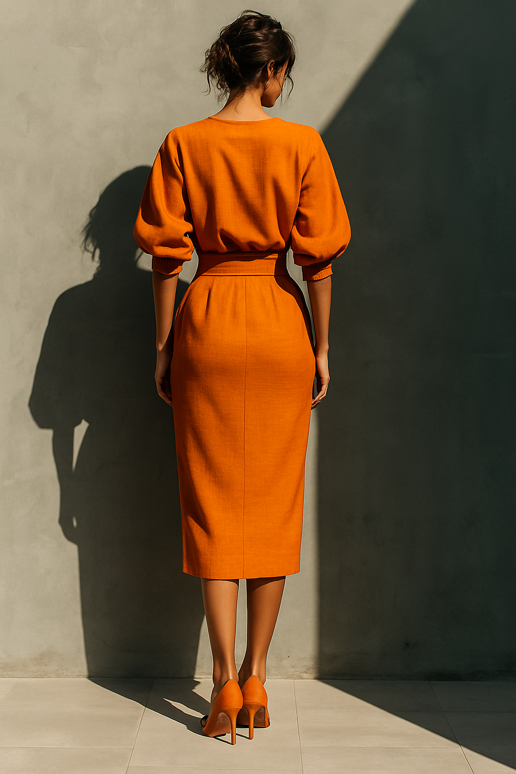 Ladies Orange Cotton-Linen Blend Vibrant Midi Skirt Set MDA2511G6T