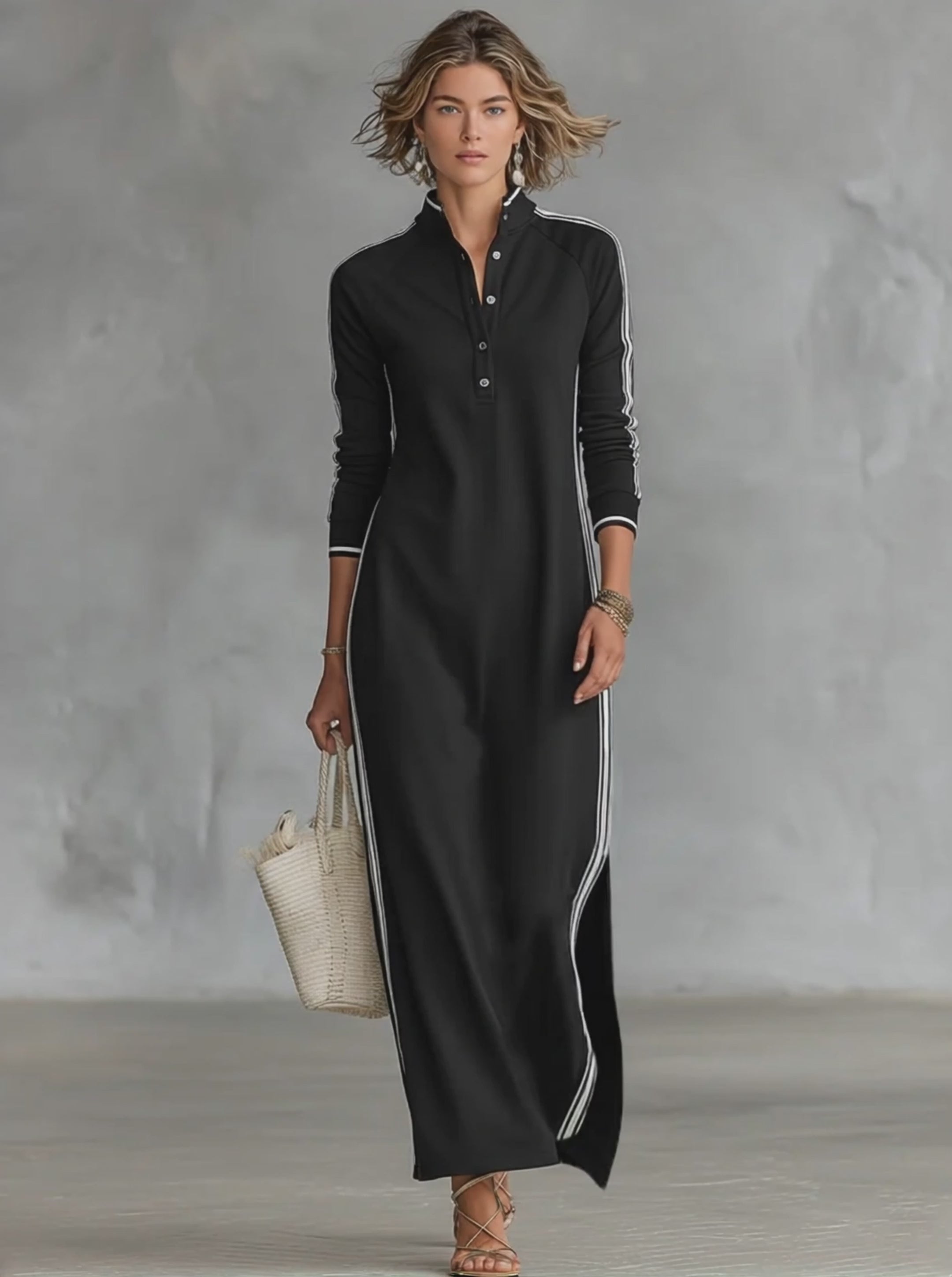 Women's Minimalist White-trimmed Button-down Collar Sweatshirt Dress M –  Modesees