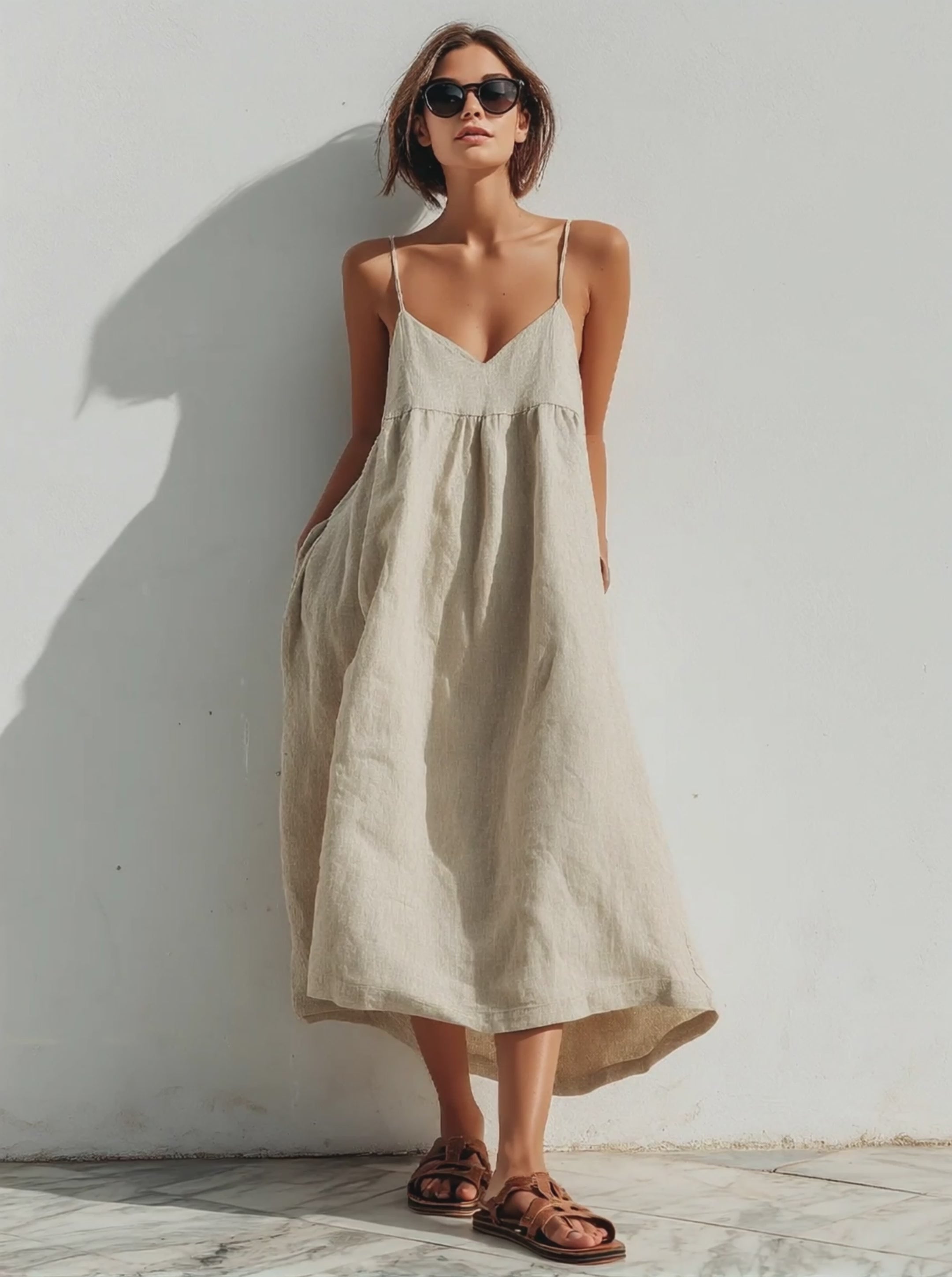 linen swing dress Women's Lightweight Linen Swing Dress With Loose Fit & Asymmetric Hem, –  Modesees