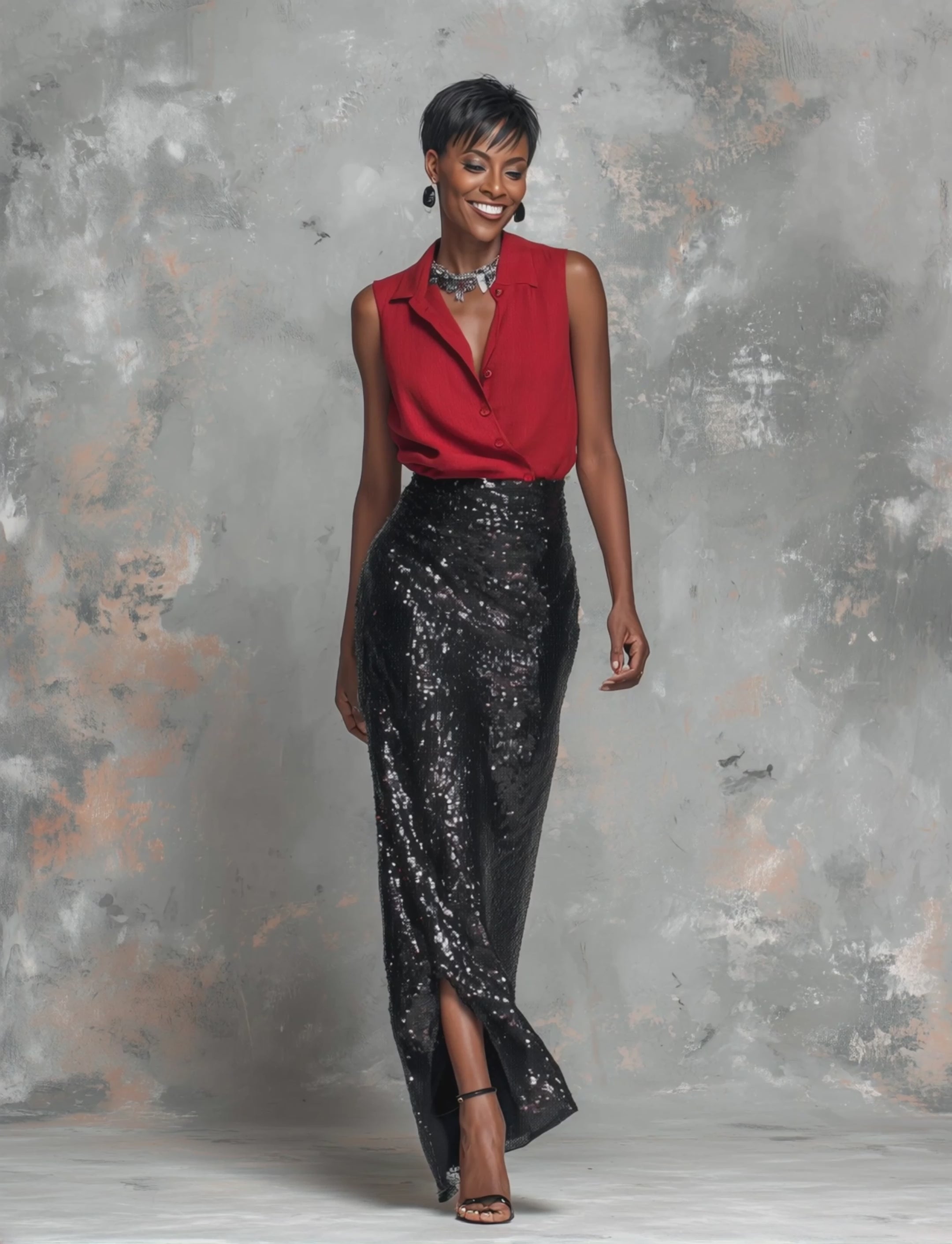 Women's Minimalist Sleeveless Shirt & Sequin Skirt Set MDZ1216E5Y