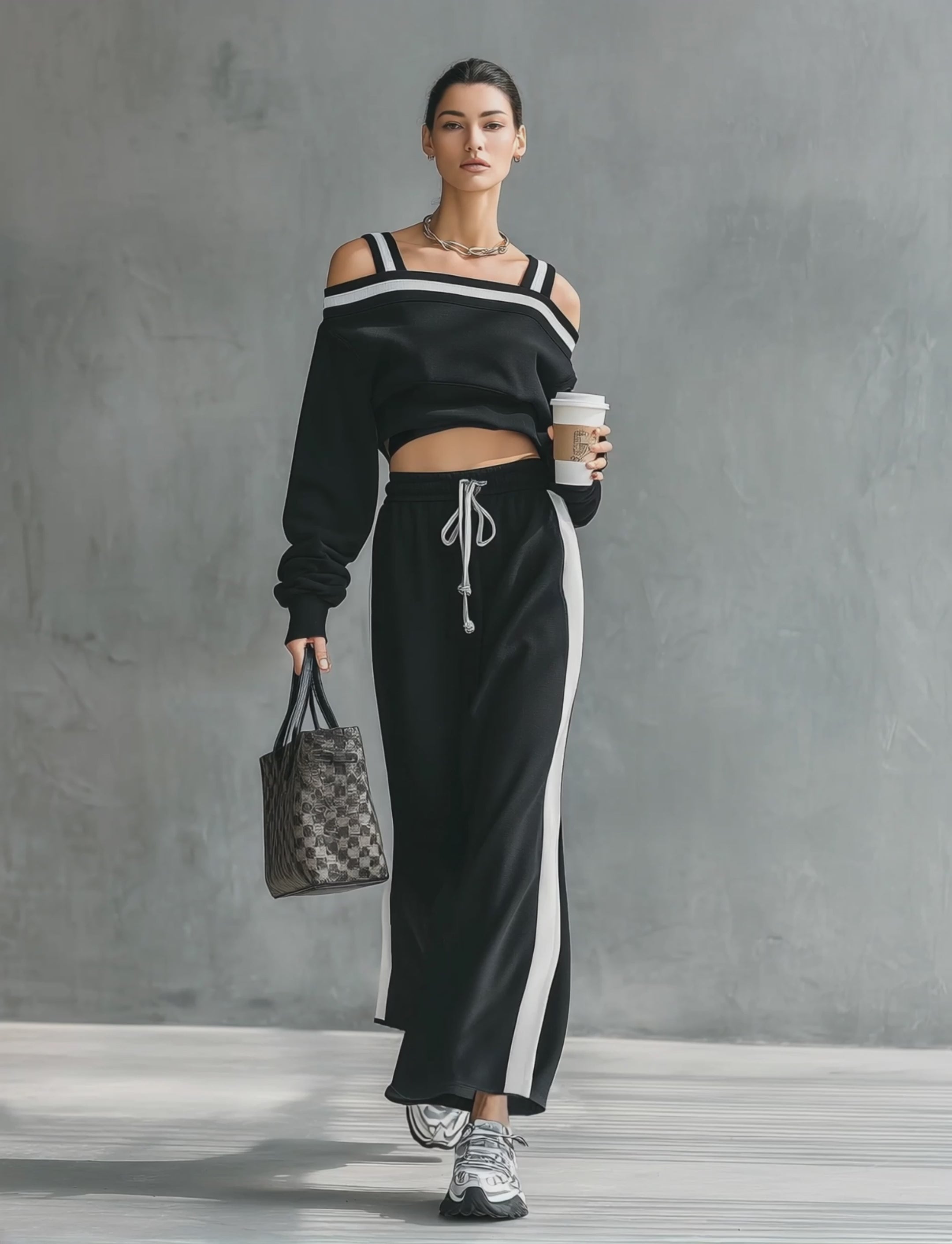 Women's Minimalist Off-Shoulder Long-Sleeve Sweatshirt & Straight Skirt Set MDZ1209E6Y