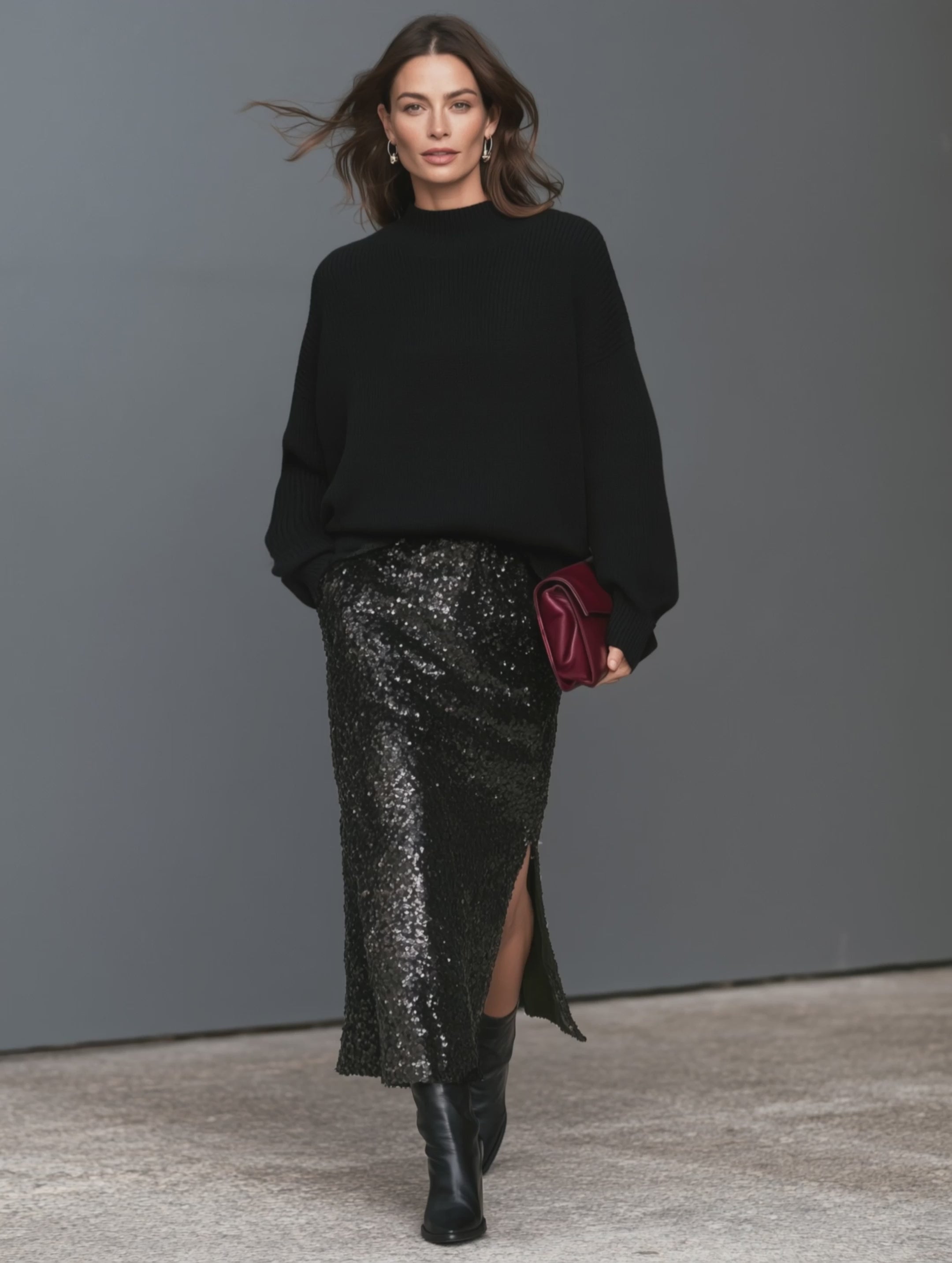 Women’s Elegant Black Sequin Maxi Skirt