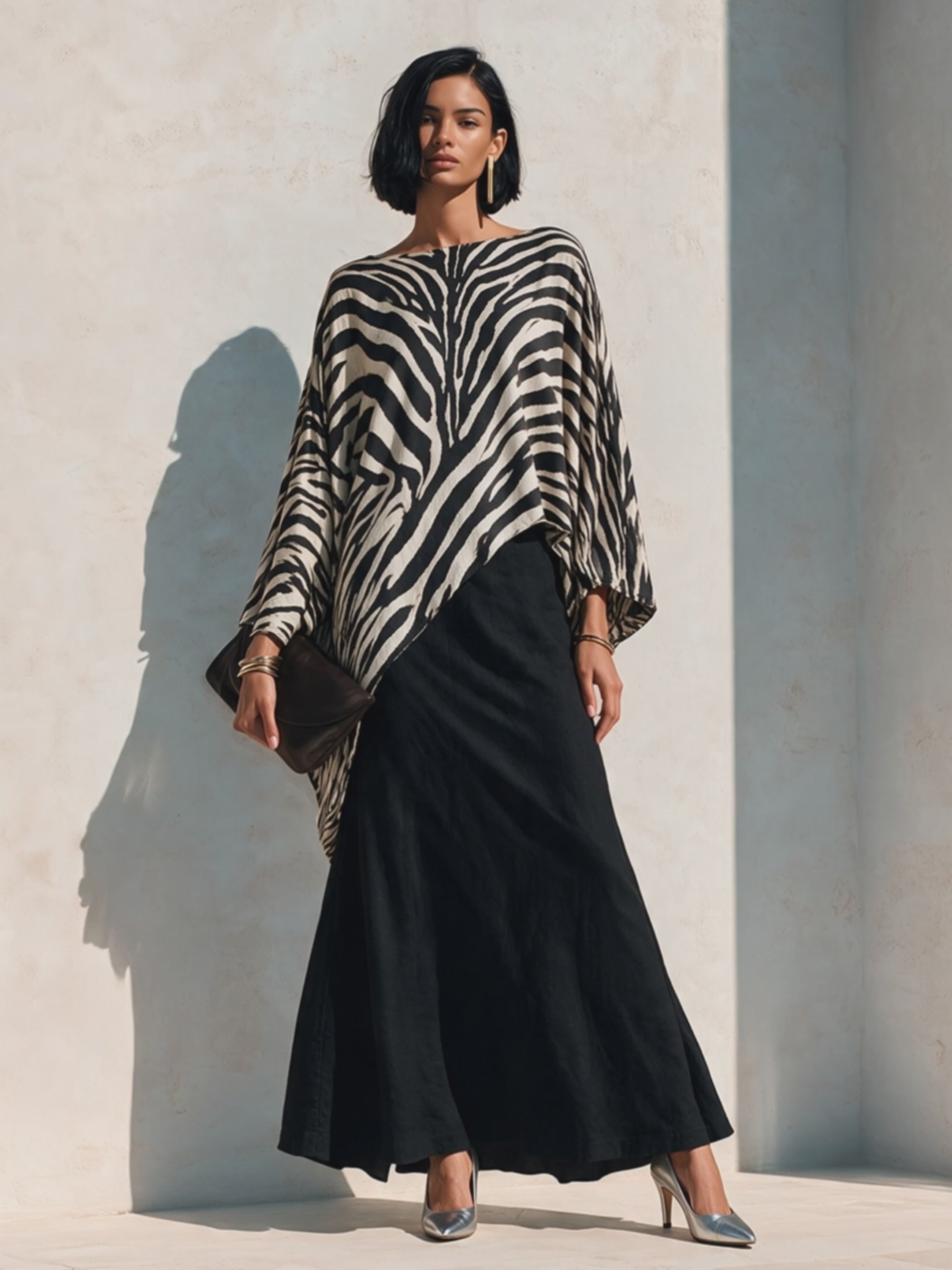 Women's Zebra-Print Asymmetric Hem Cotton-Blend Top MDZ3163H4ZRK