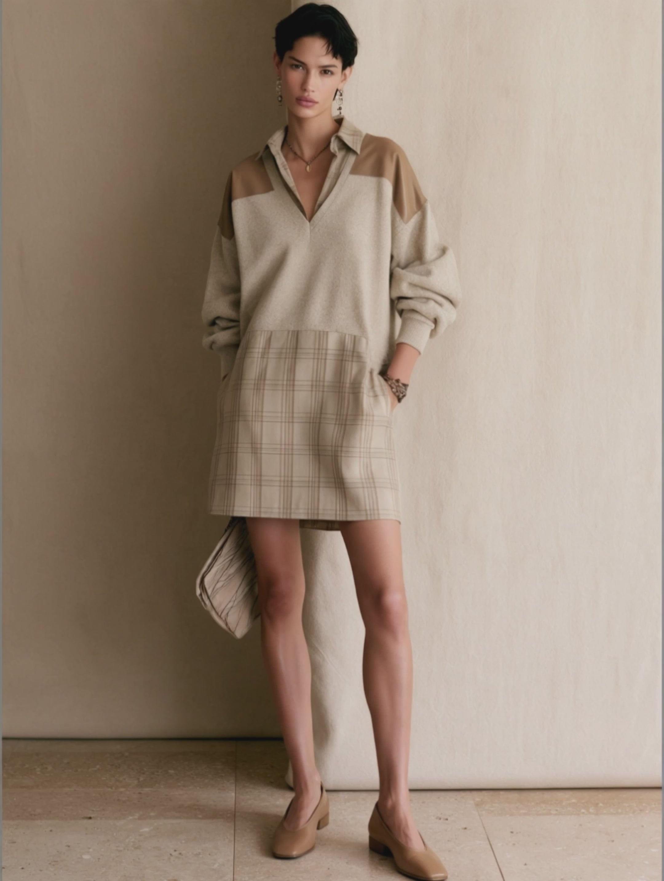 Women's Casual Color-Block Mini Shirt Dress