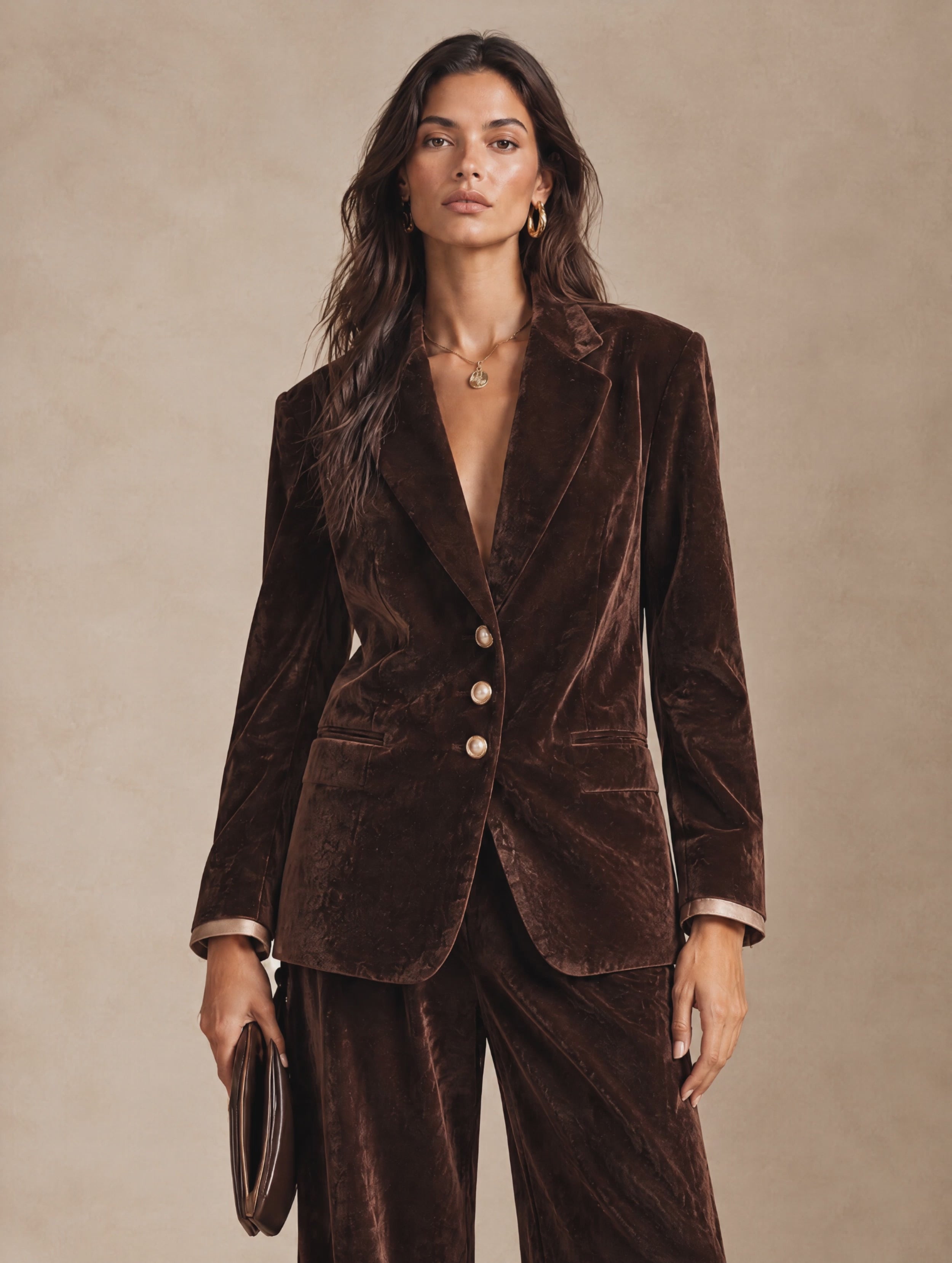 Women's Contrast Button Minimalist Velvet Blazer