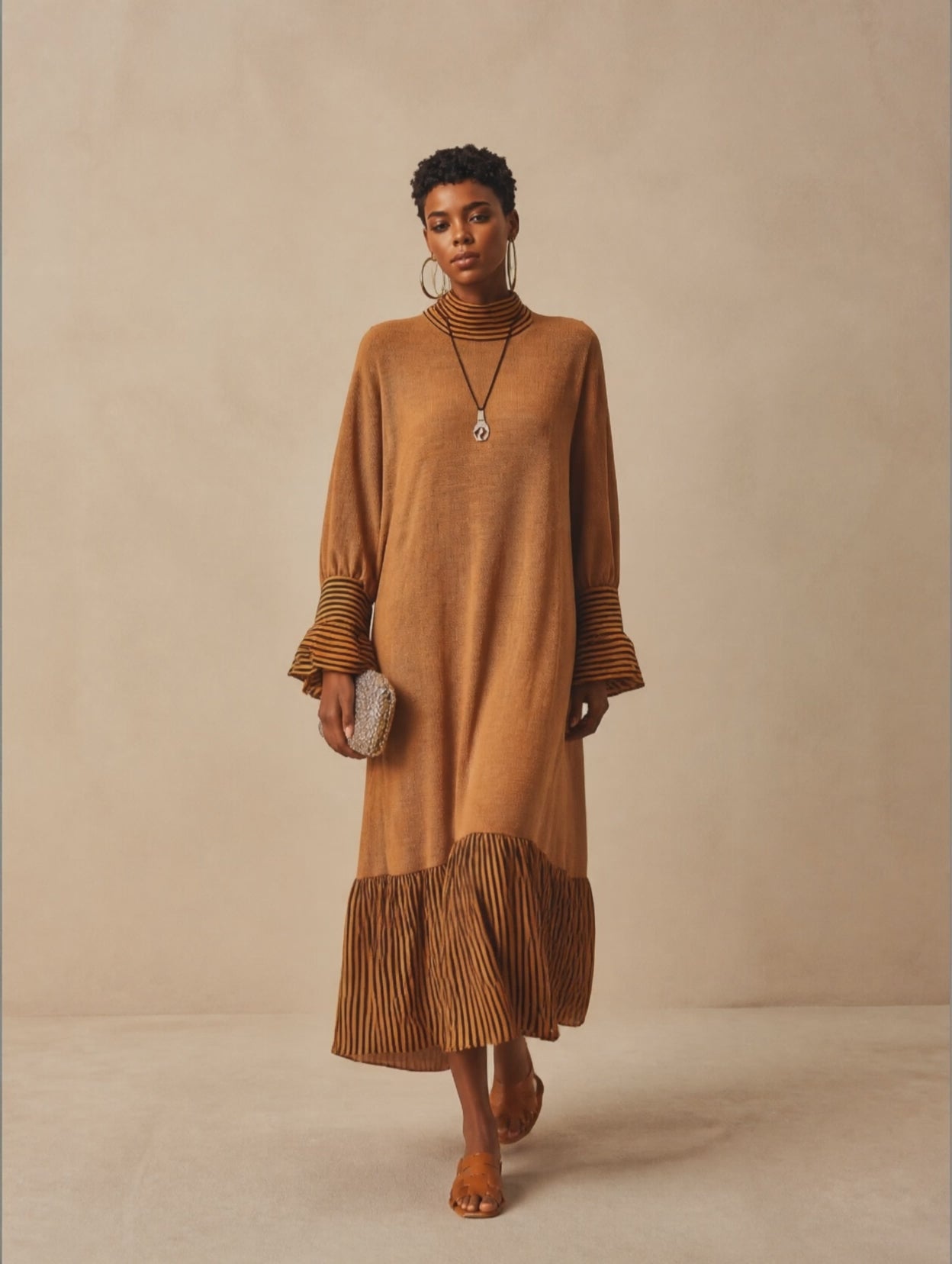 Women's Striped Ruffled Elegant Knit Maxi Dress MDZ2177H9GMJ