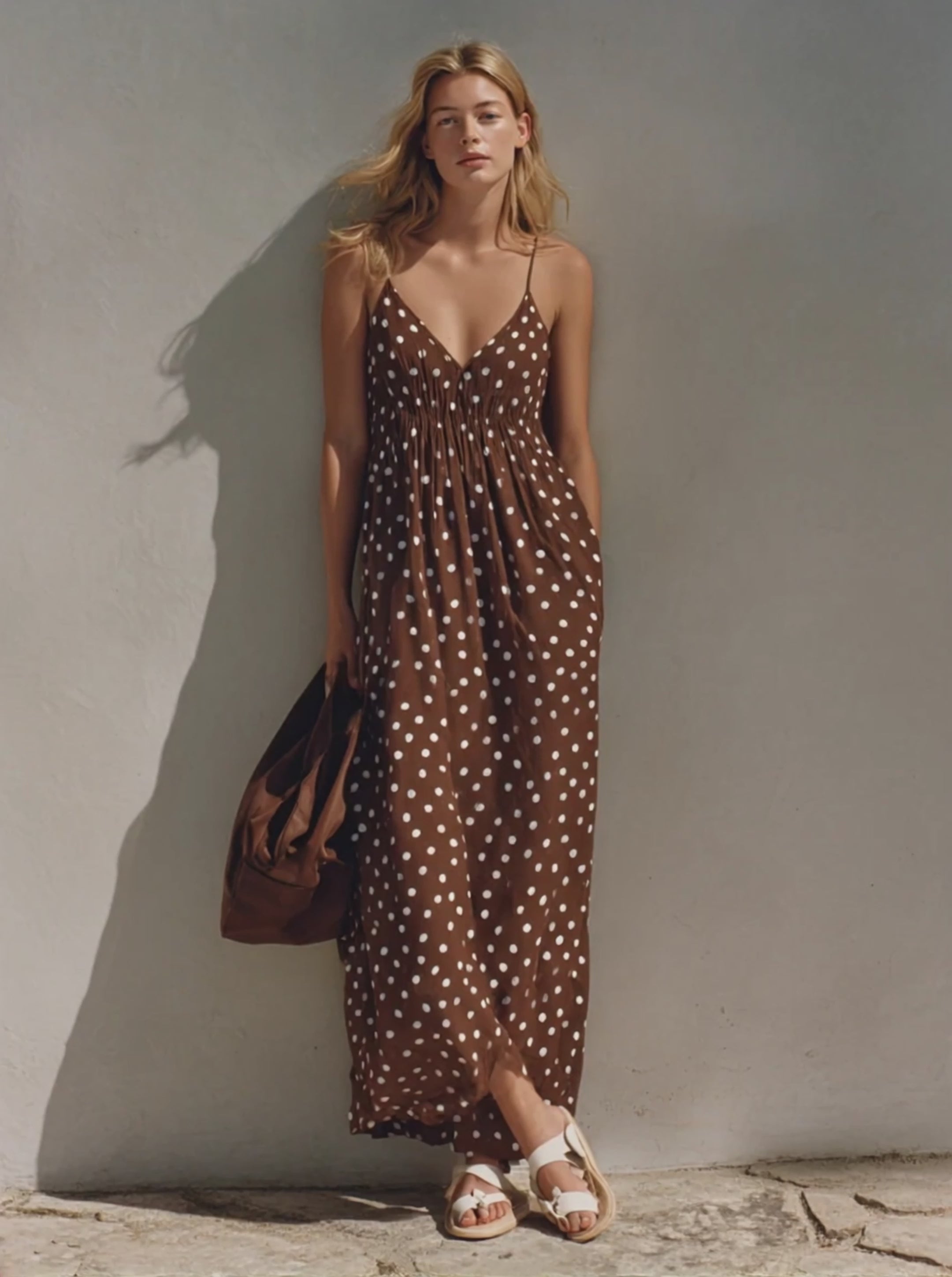 Women's Vacation-Style Polka Dot Strappy Sleeveless MDZ1216E6ZRK
