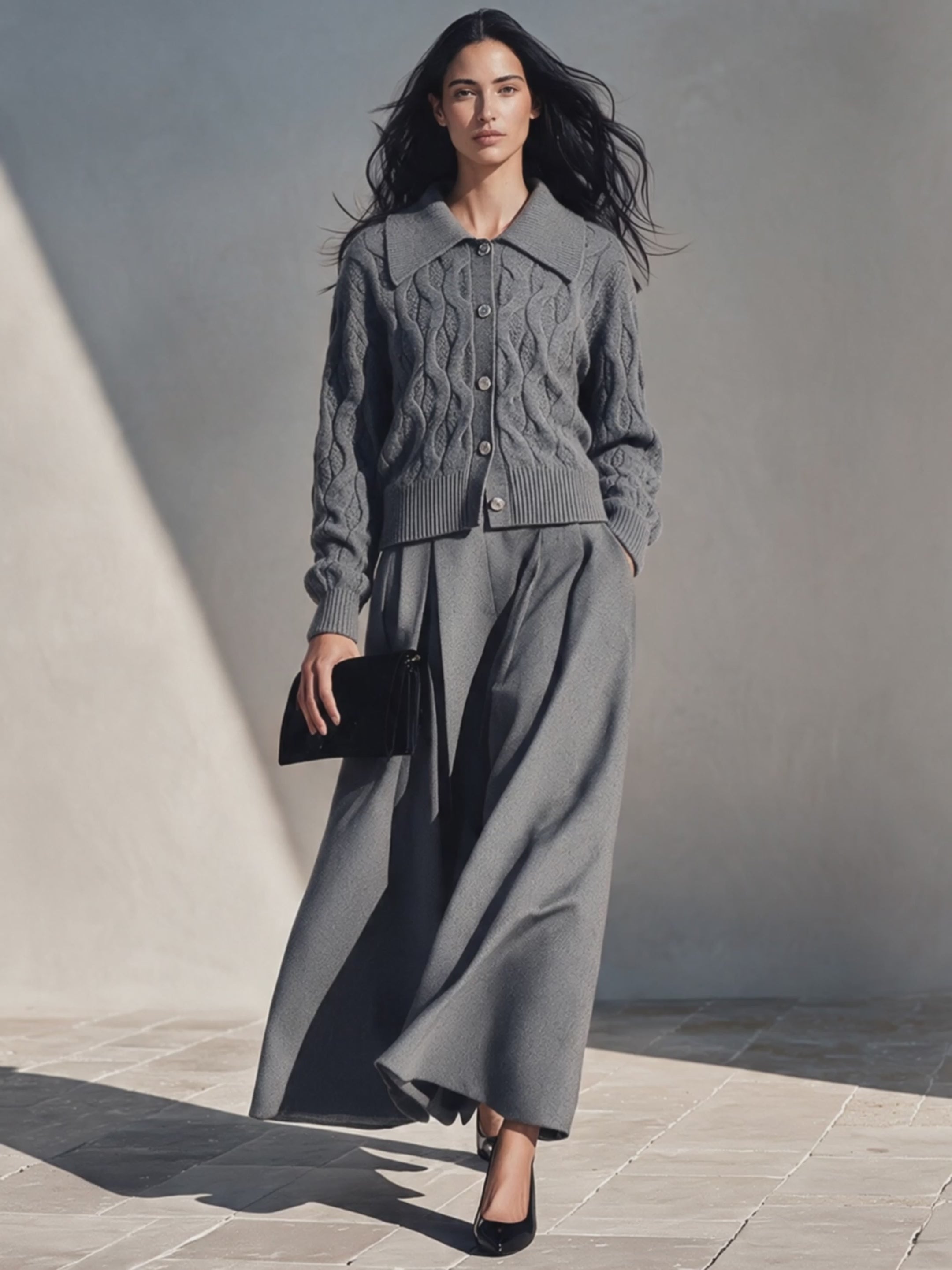 Women's Vintage-Style Cable-Knit & Wool-Blend Skirt Set