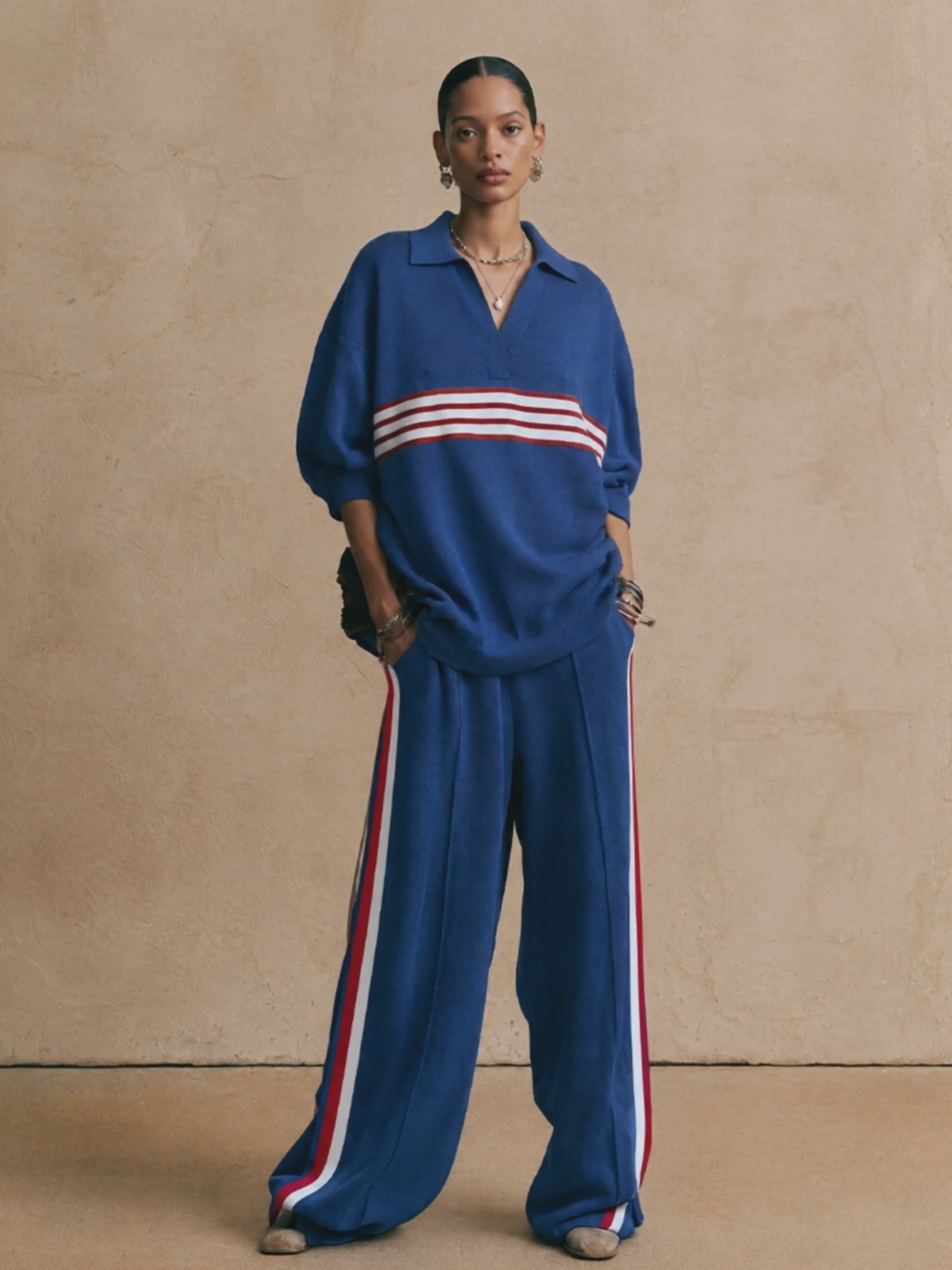 Women's Contrast Stripe Sporty Casual Knit Set