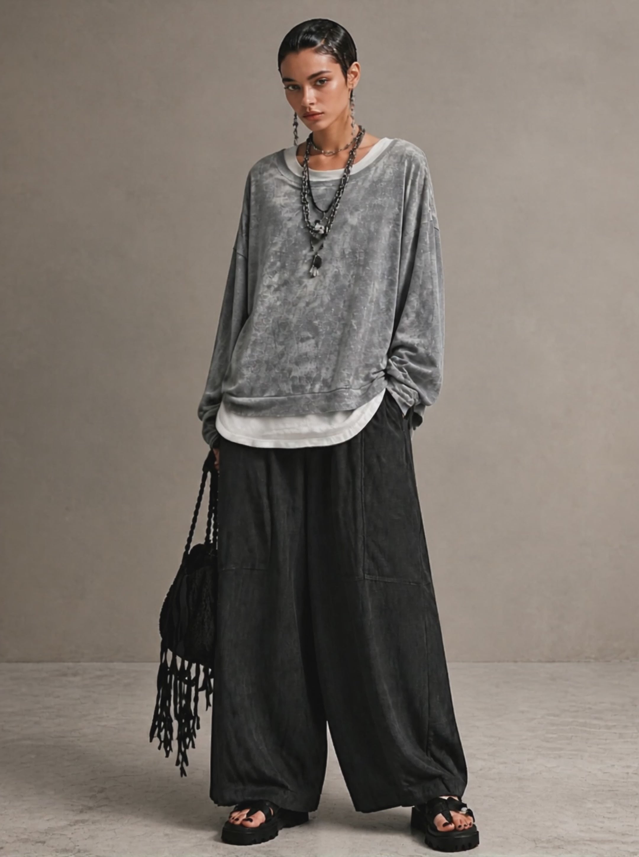 Women's Casual Washed-Finish Sweatshirt And Pants Set MDZ1877H2GMJ