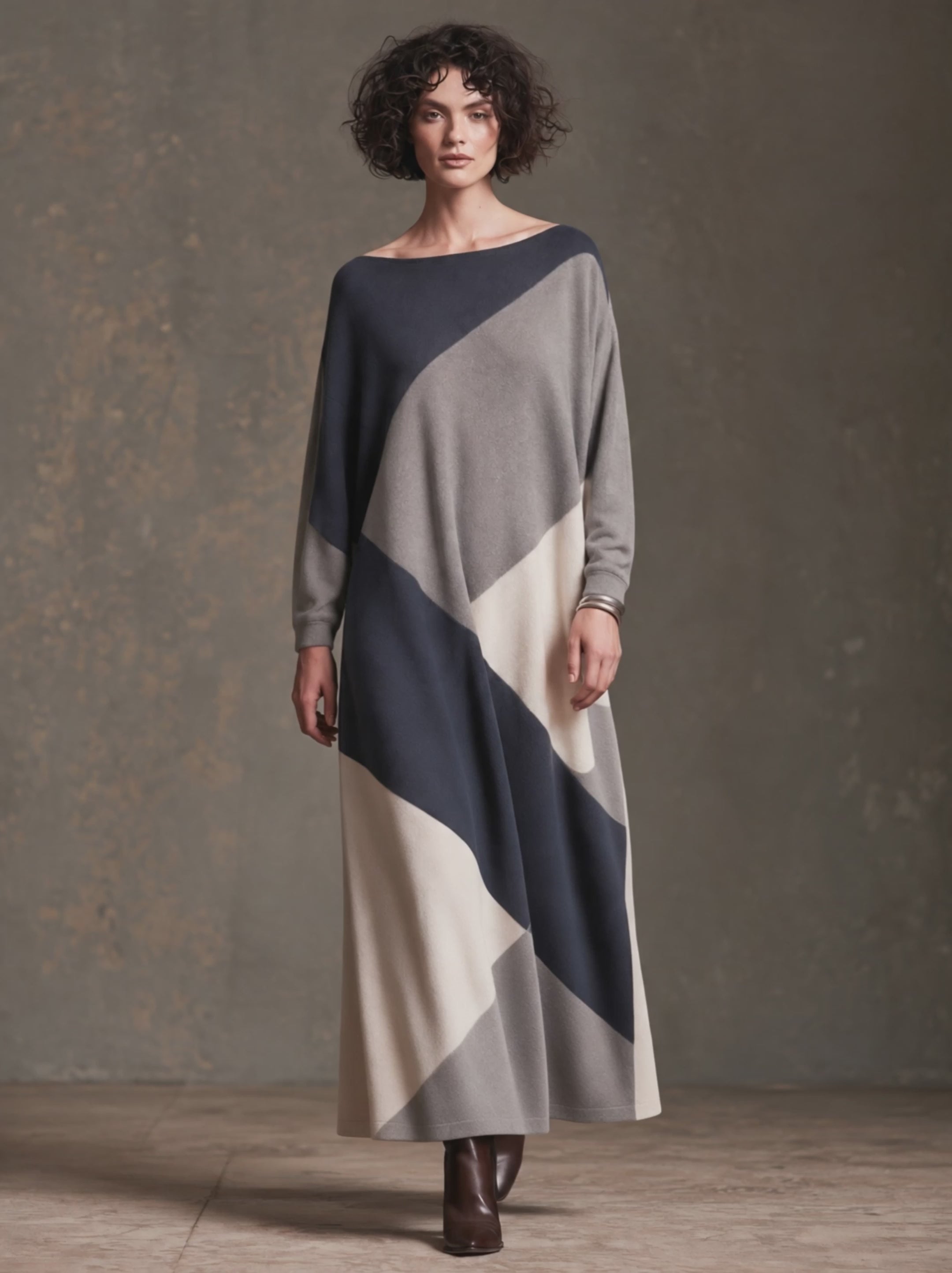Women's Color-Block Knit Maxi Dress