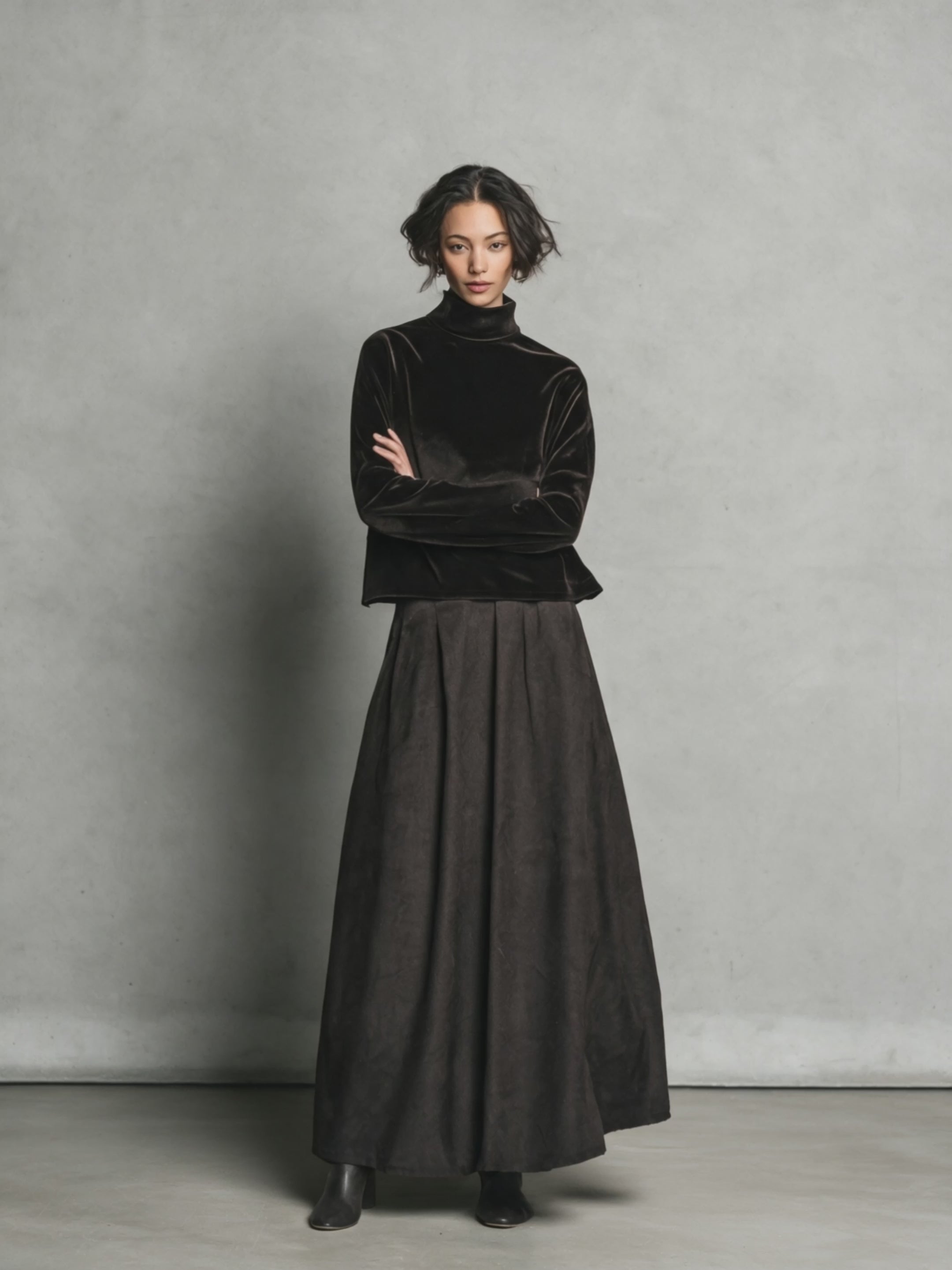 Women's Slim Velvet Top & Black Maxi Skirt Two-Piece Set
