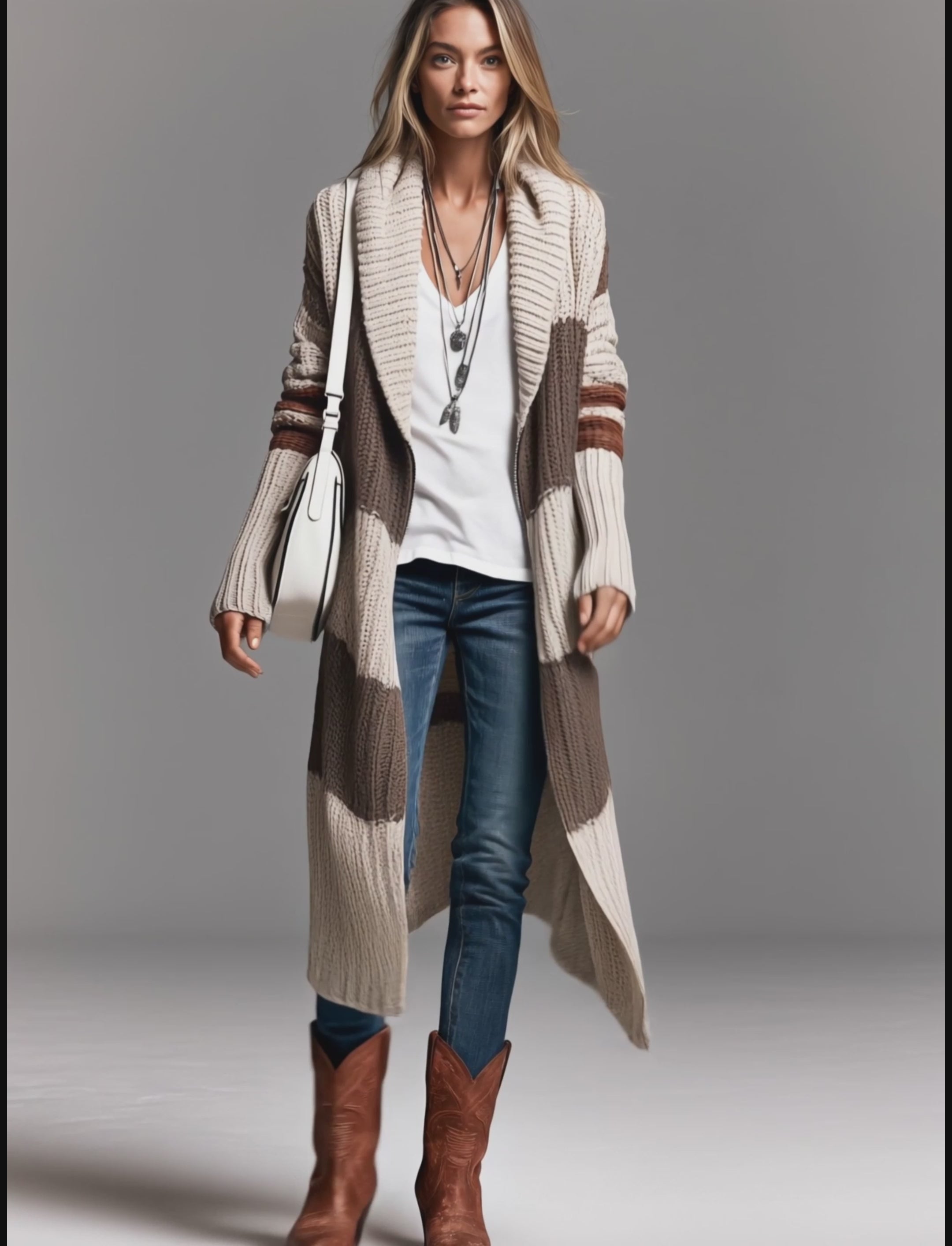 Women's Vintage Shawl Collar Long Zip-Up Cardigan