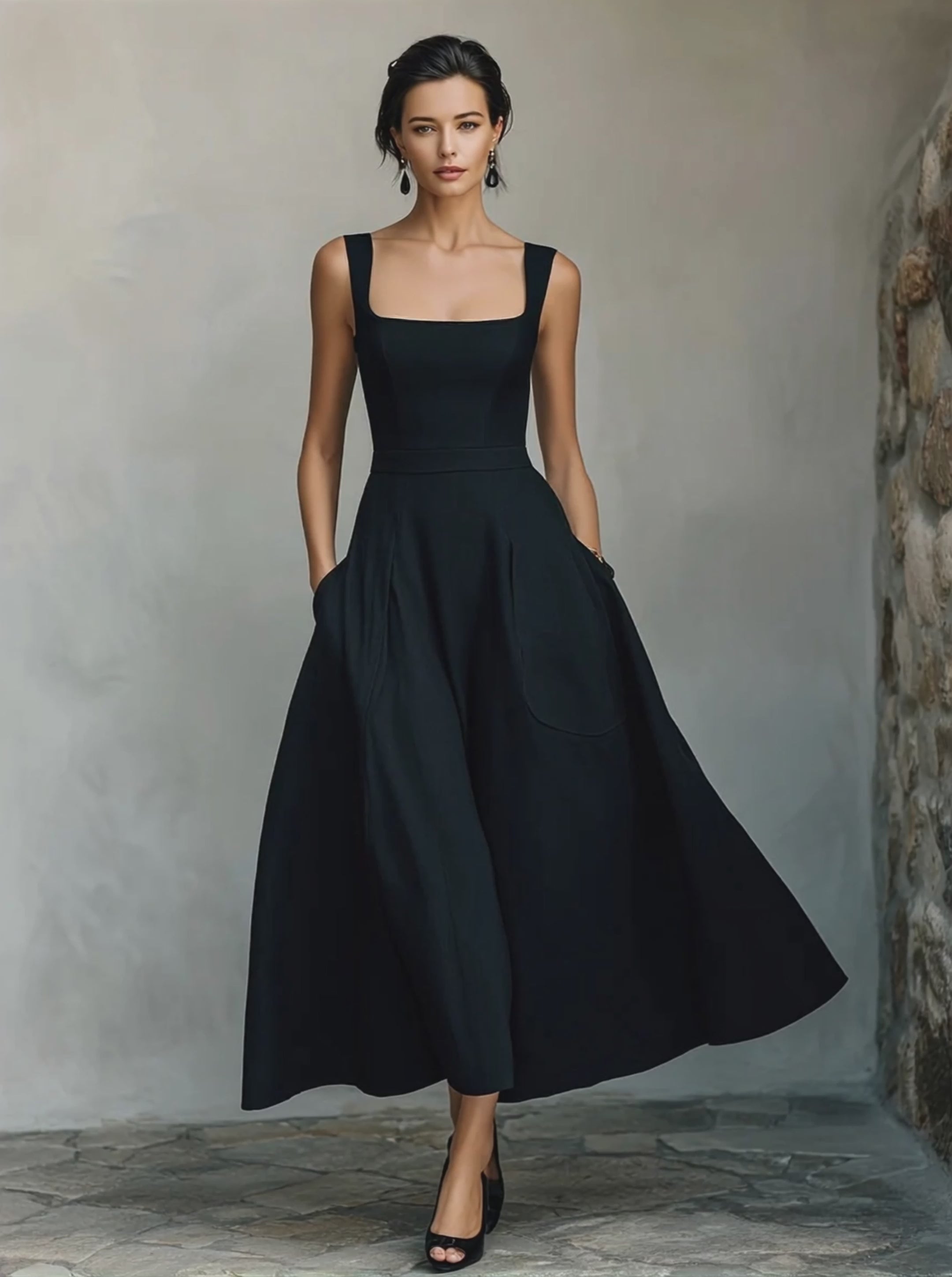 black cotton swing dress LAYLA DRESS in Solid Cotton #33 - Black Fabric | Brilliladies Cotton High  Neckline Dress, Black Cotton Pin up Dress, 50s Retro Swing Dress