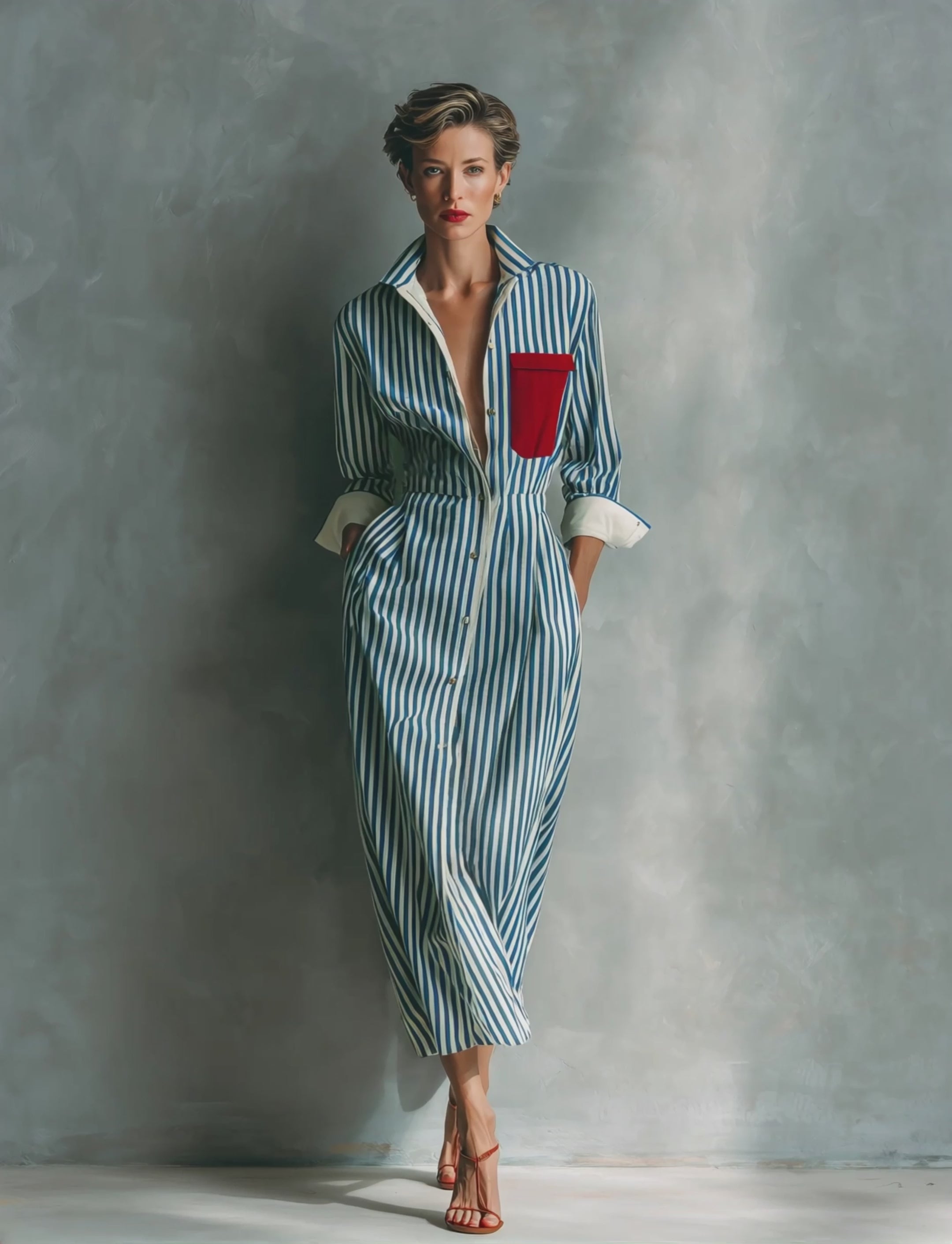 blue and red striped dress Women's White Cotton Shirt With Chest Pocke – Modesees Anthony Casey, Ph.D. - mixed stripe detailing velvet-old Size (US):12.5