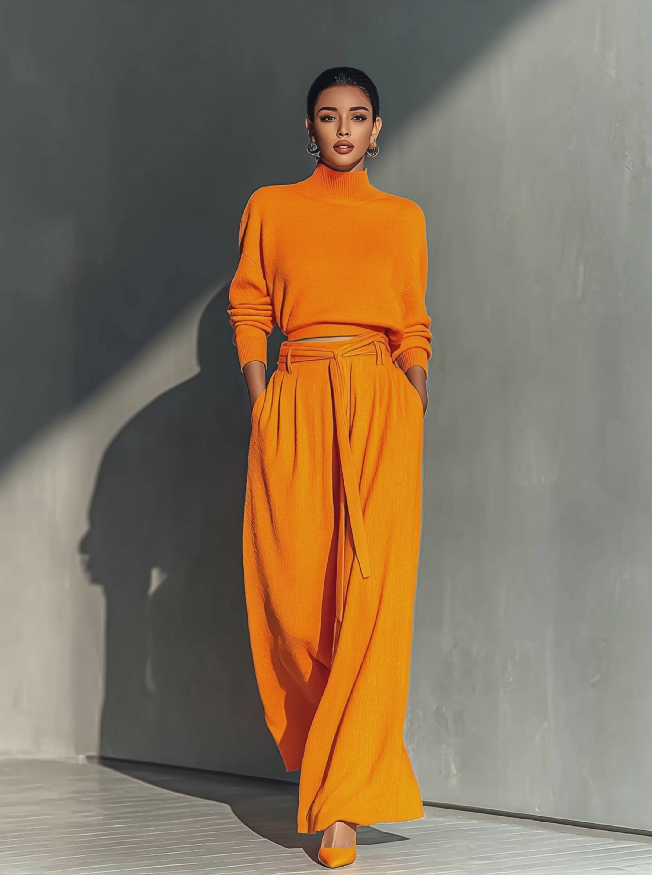 Women's Chiffon Turtleneck Top And Wide-Leg Pants Set MDA2429G7T