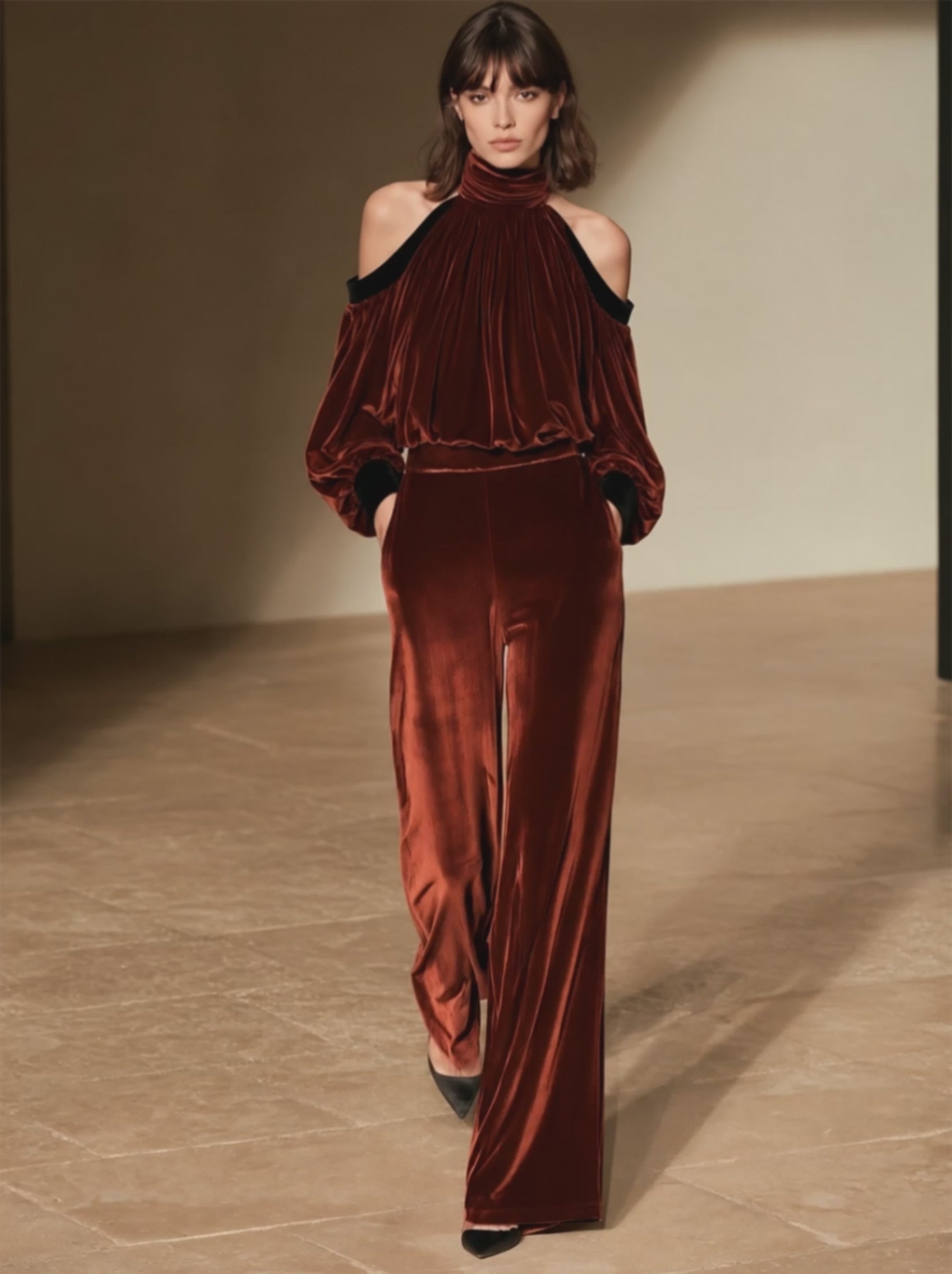 Women's High Neck Cold Shoulder Jumpsuit