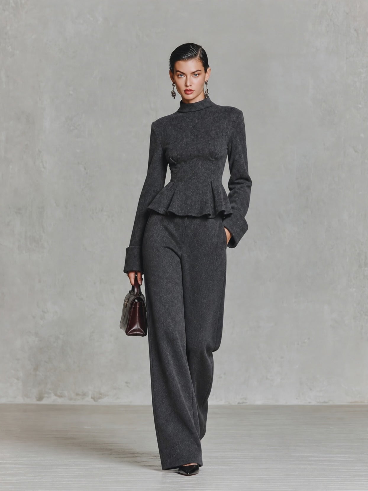 Women's Peplum Top and Wide Leg Pants Two Piece Set