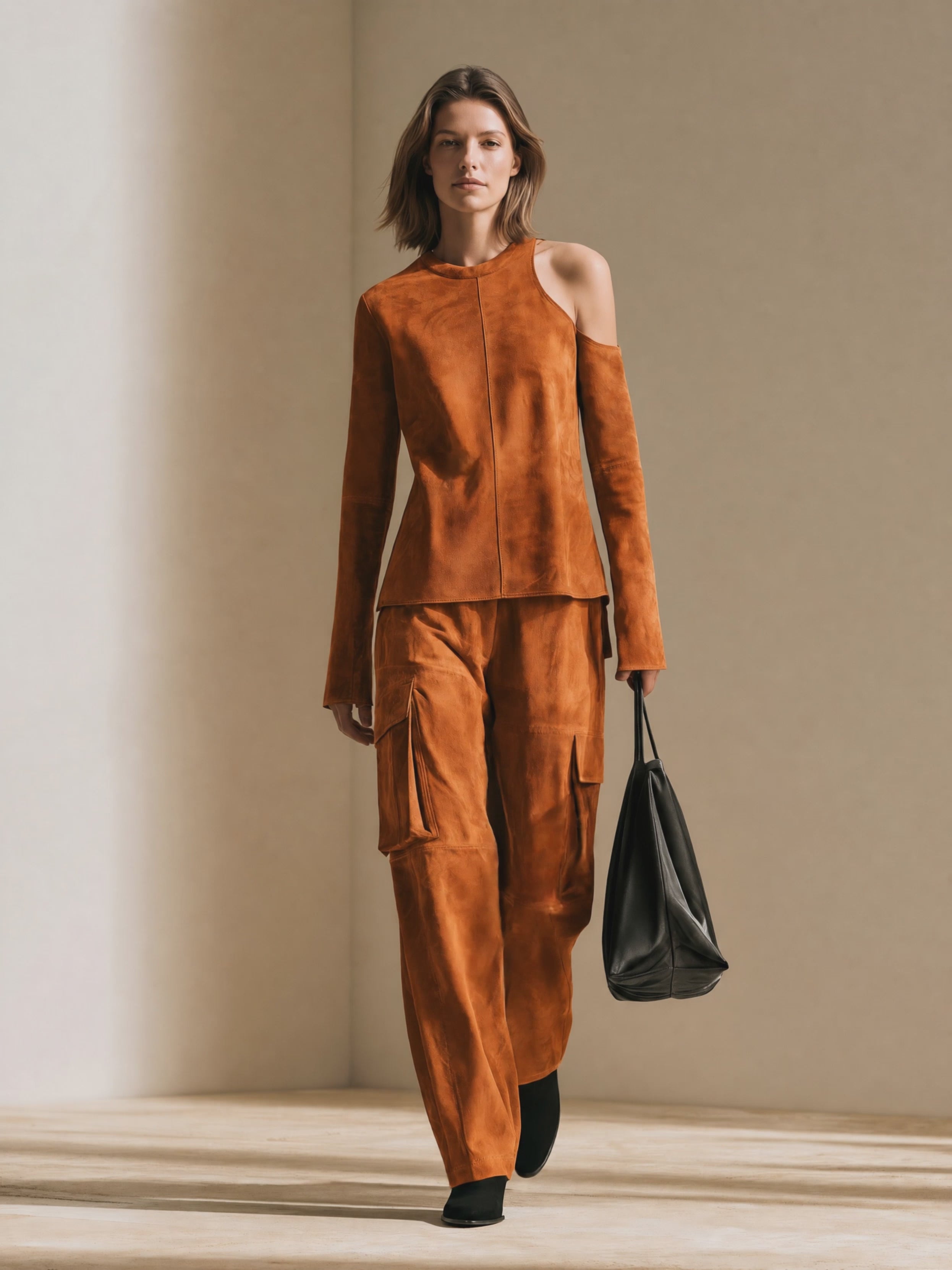 Women's Cold-Shoulder Top & Cargo Pants Two-Piece Set