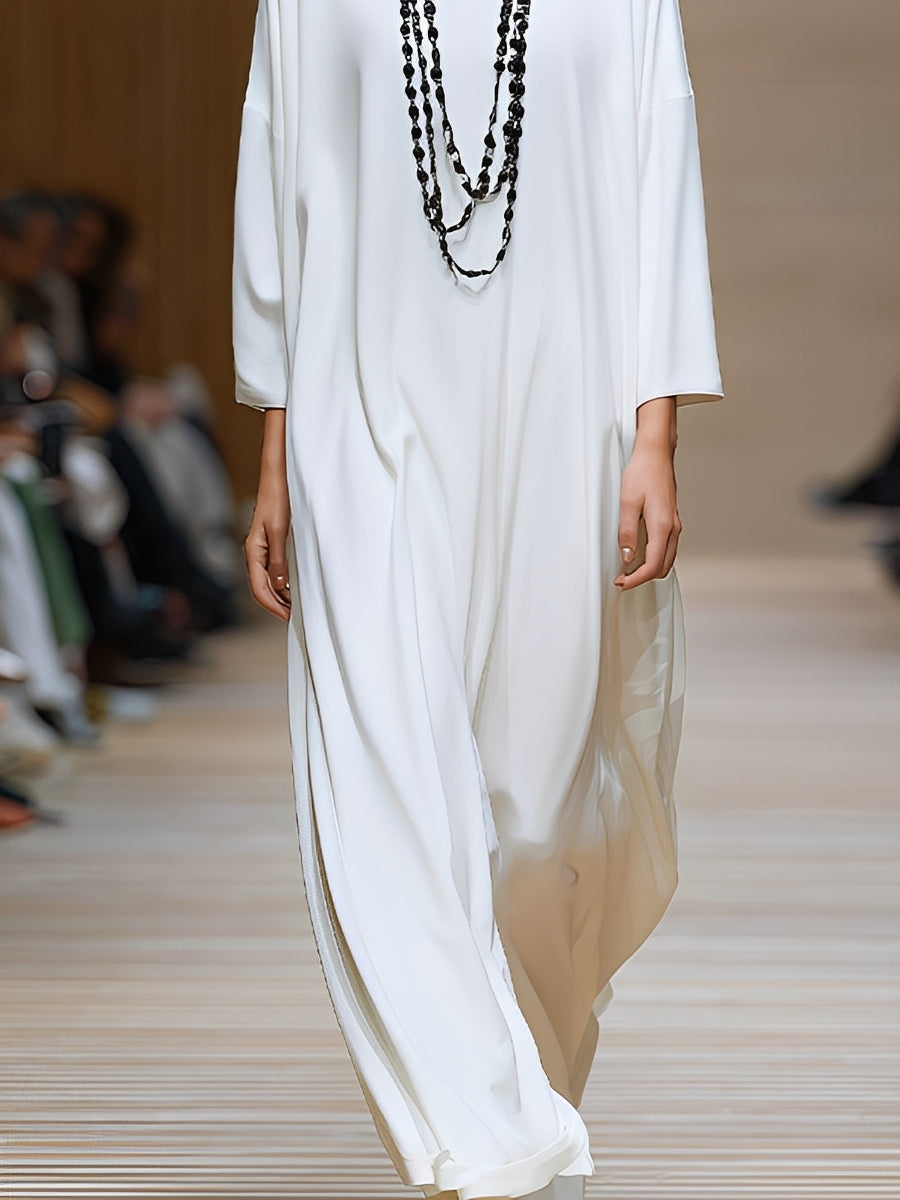 Women's Ivory Comfortable And Elegant Oversized Three-quarter Sleeve Dress With Minimalist Chic Style MDA0478K5I